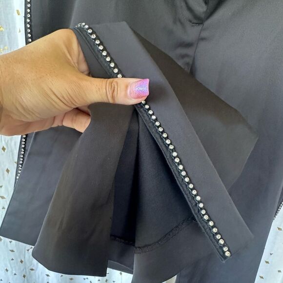 Express Women's Rhinestone Trim Tuxedo Satin Like Stretch Back Pocket Pants - Picture 5 of 7